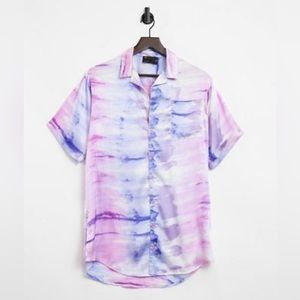 ASOS DESIGN 💜 satin beach shirt in marble tie dye print